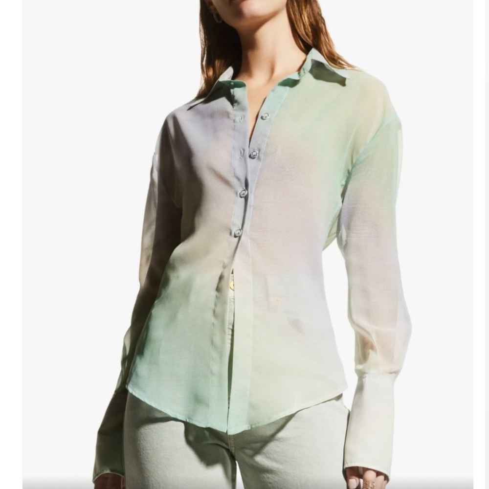 The Attico Green Fitted Long Sleeve Button Down Shirt